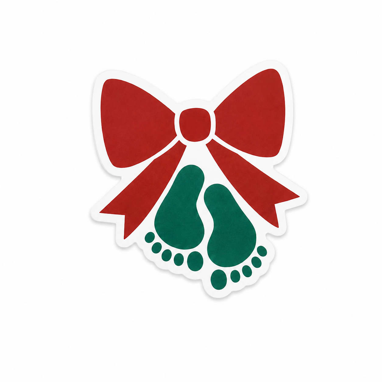 Holiday baby feet bow plastic add-on featuring festive Christmas baby footprints and red bow for compatible interchangeable badge reel bases.