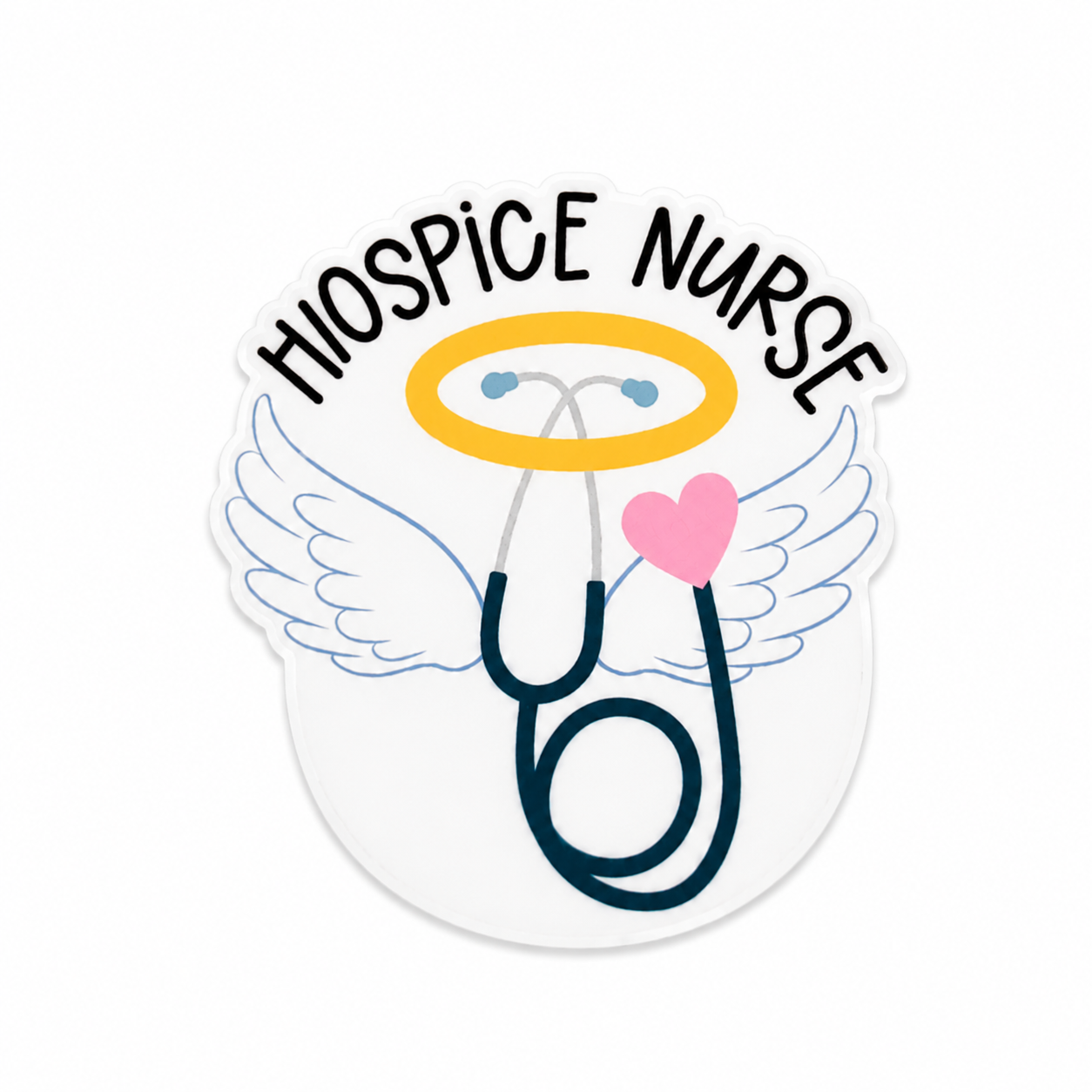 Hospice Nurse plastic add-on for compatible interchangeable badge reel bases with angel wings and stethoscope design