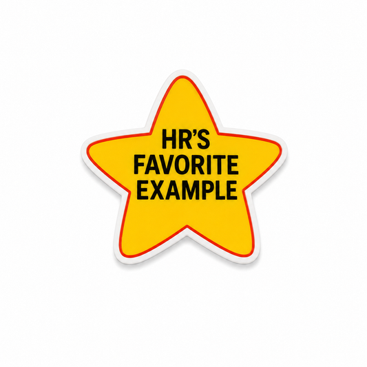 HR’S FAVORITE EXAMPLE sarcastic star plastic add-on for compatible interchangeable badge reel bases with funny workplace humor aesthetic