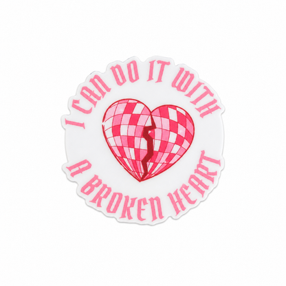 I CAN DO IT WITH A BROKEN HEART plastic add-on featuring a pink checkered broken heart design, compatible with interchangeable badge reel bases, inspirational mental health accessory