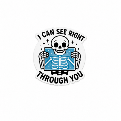 I Can See Right Through You plastic add-on featuring a skeleton holding an X-ray image for compatible interchangeable badge reel bases