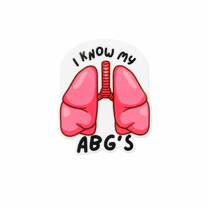 I Know My ABG's plastic add-on featuring pink lungs and respiratory therapy design, compatible with interchangeable badge reel bases, perfect for respiratory therapists and healthcare workers.