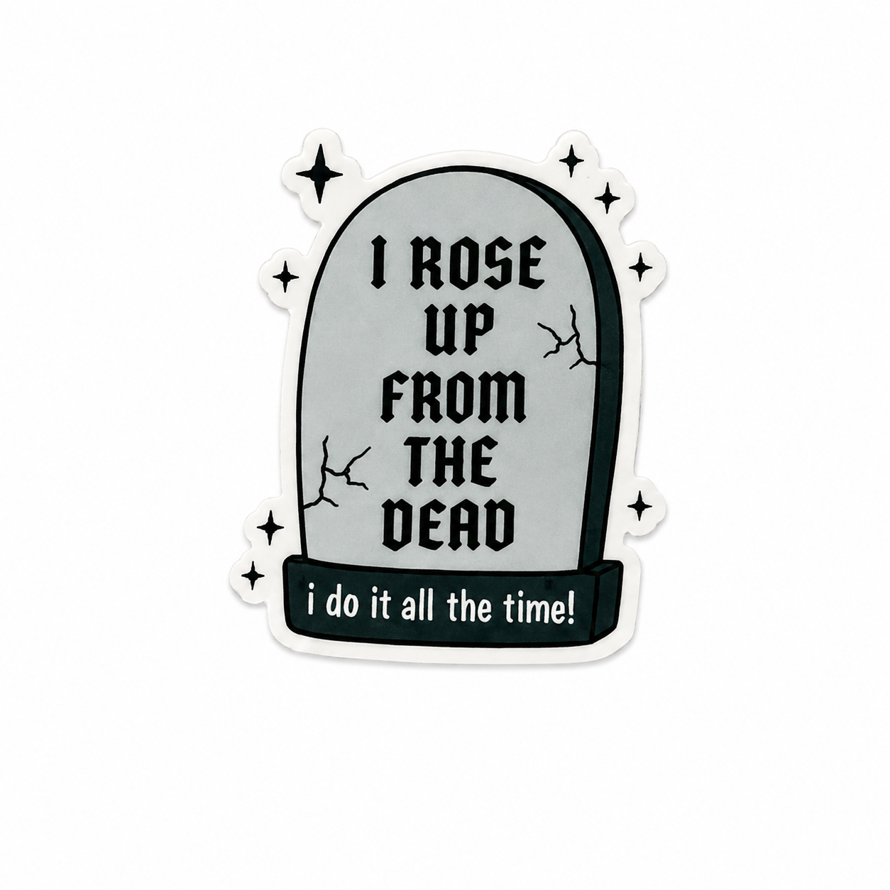 I Rose Up From The Dead plastic add-on featuring a spooky tombstone design compatible with interchangeable badge reel bases