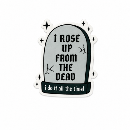 I Rose Up From The Dead plastic add-on featuring a spooky tombstone design compatible with interchangeable badge reel bases
