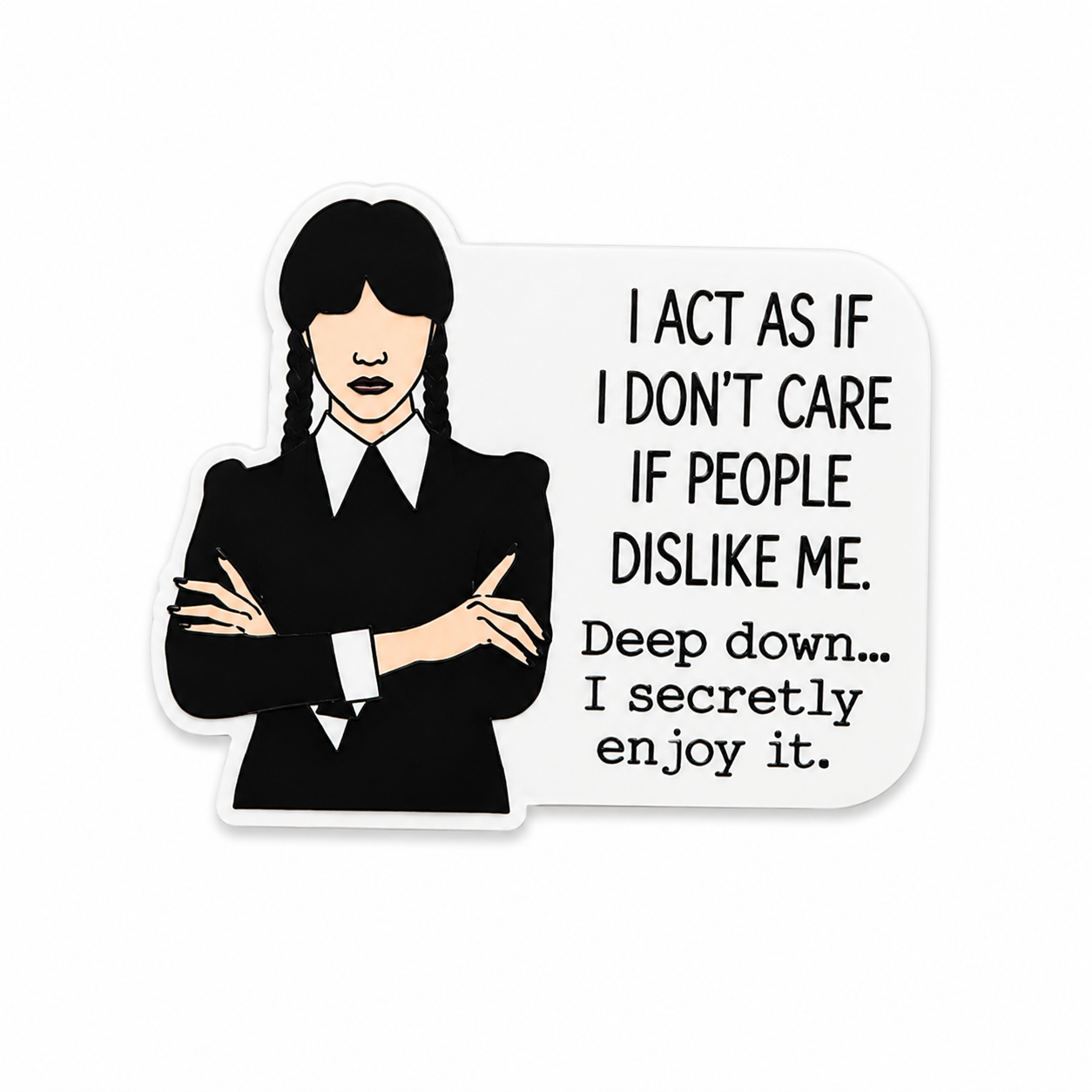 Gothic humor plastic add-on with sarcastic quote and dark aesthetic design compatible with interchangeable badge reel bases for nurses and healthcare workers.
