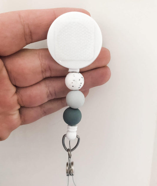 Decorative GREY Round Interchangeable Badge Reel