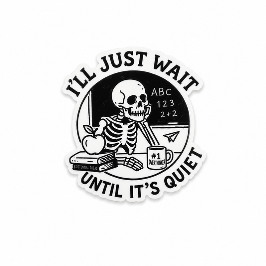 I’ll Wait Until It’s Quiet teacher Halloween plastic add-on with skeleton classroom design compatible with interchangeable badge reel bases