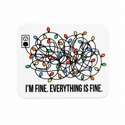 I'M FINE. EVERYTHING IS FINE. plastic add-on with tangled Christmas lights and outlet, compatible with interchangeable badge reel bases, funny Christmas work accessory.