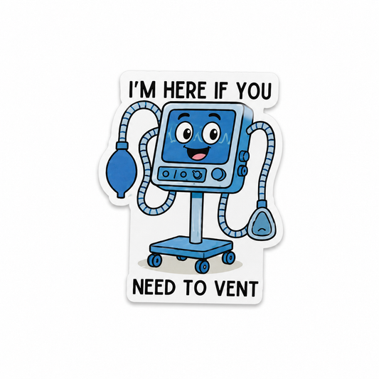 I’m Here If You Need to Vent respiratory plastic add-on with cute ventilator design, compatible with interchangeable badge reel bases