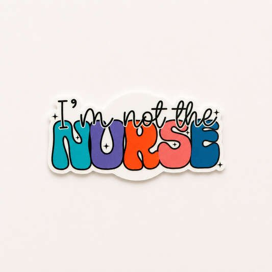 Retro style plastic add-on for badge reels with I’m Not the Nurse design for healthcare workers and medical staff
