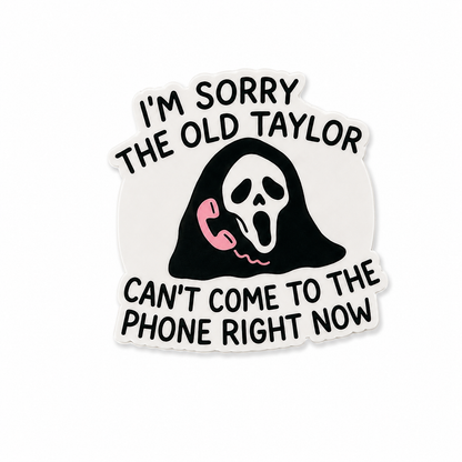 I’m Sorry the Old Taylor Can’t Come to the Phone Right Now plastic add-on with spooky ghost phone design compatible with interchangeable badge reel bases