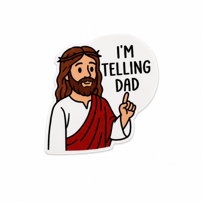 I’m Telling Dad Jesus-inspired plastic add-on for compatible interchangeable badge reel bases, cute faith work badge accessory