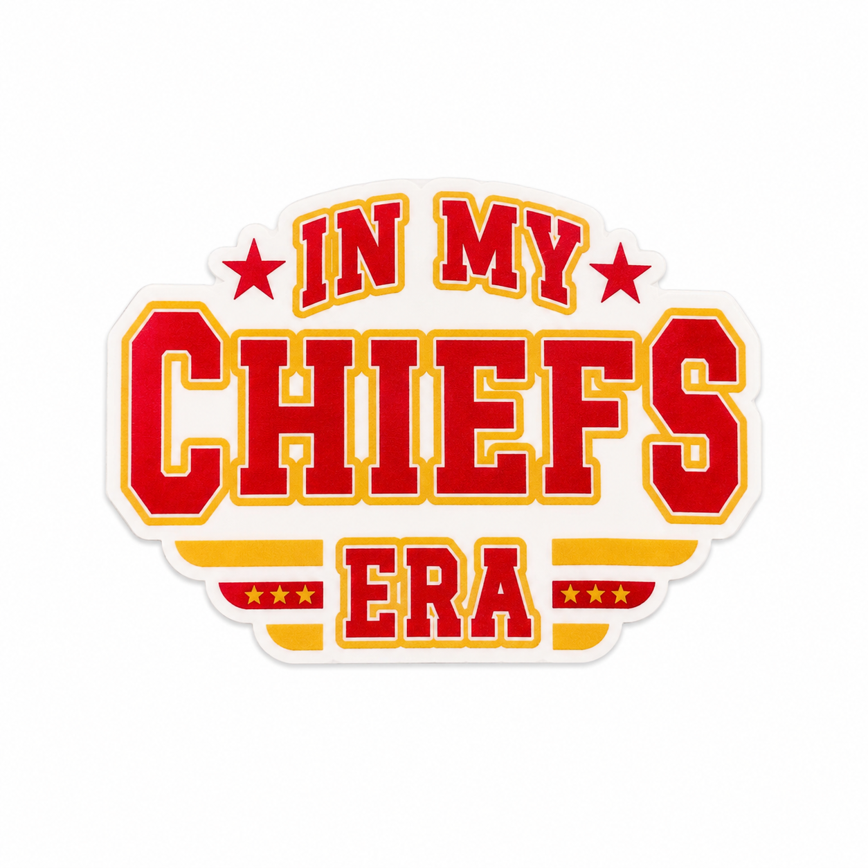 In My Chiefs Era plastic add-on with red and gold sporty lettering compatible with interchangeable badge reel bases