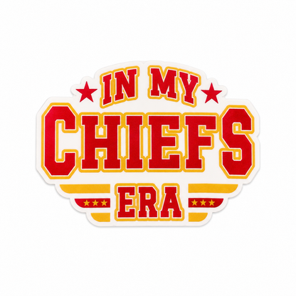 In My Chiefs Era plastic add-on with red and gold sporty lettering compatible with interchangeable badge reel bases