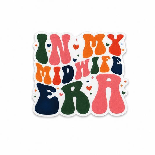 In My Midlife Era plastic add-on for compatible interchangeable badge reel bases with retro colorful lettering design
