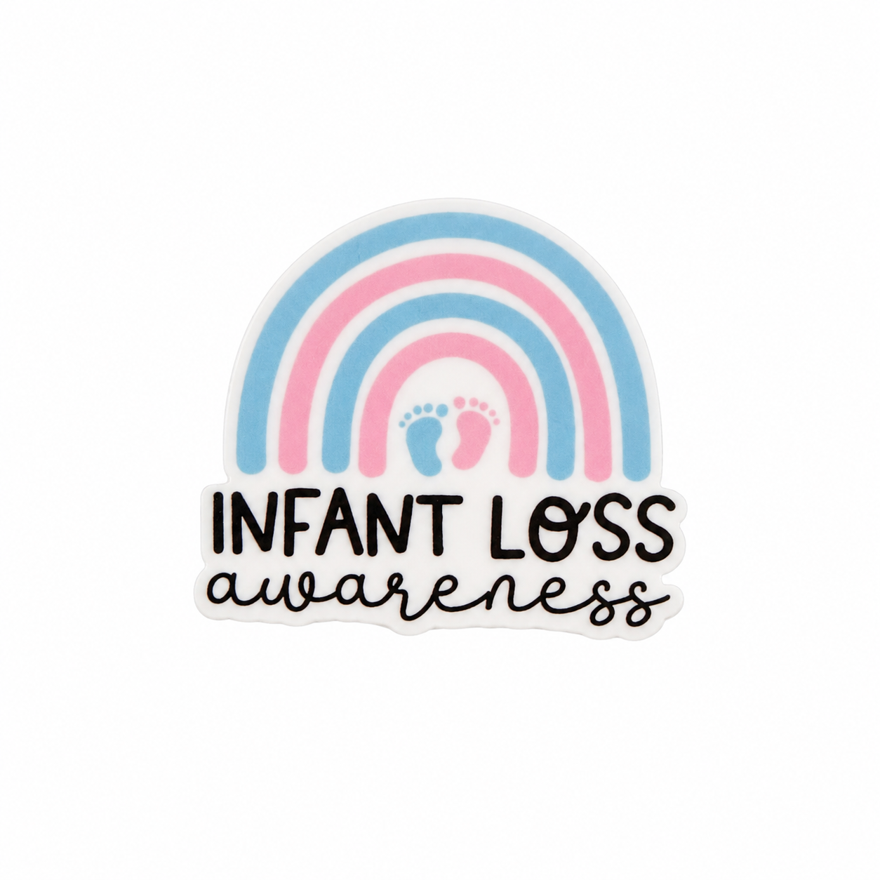 Infant Loss Awareness plastic add-on featuring a pink and blue rainbow with baby footprints, compatible with interchangeable badge reel bases for NICU and Labor & Delivery professionals.