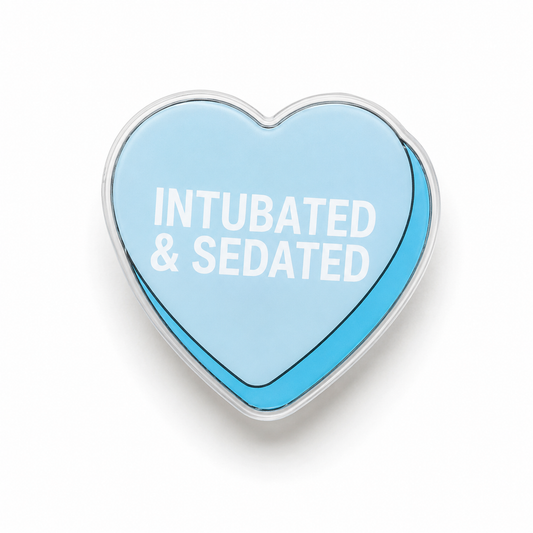 Intubated and Sedated candy heart plastic add-on for compatible interchangeable badge reel bases