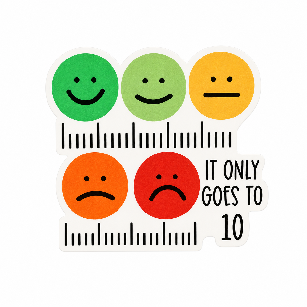 IT ONLY GOTS TO 10 plastic add-on with colorful pain scale faces and ruler marks, compatible with interchangeable badge reel bases.