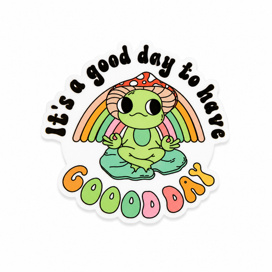 It’s a good day to have GOODDAY plastic add-on with a cute frog under a rainbow, compatible with interchangeable badge reel bases