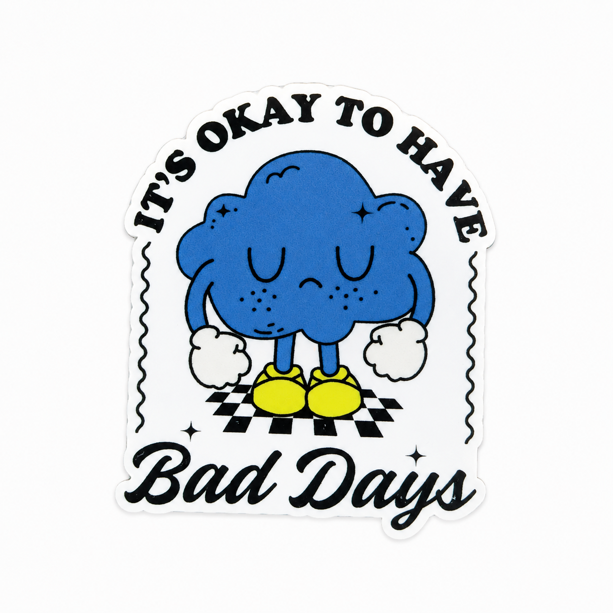 It’s Okay to Have Bad Days plastic add-on with a cute blue cloud design and retro style, compatible with interchangeable badge reel bases for healthcare workers