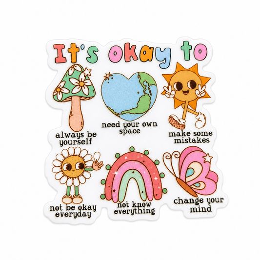 It's okay to plastic add-on with positive reminders, flowers, rainbow, butterfly, and earth, compatible with interchangeable badge reel bases.