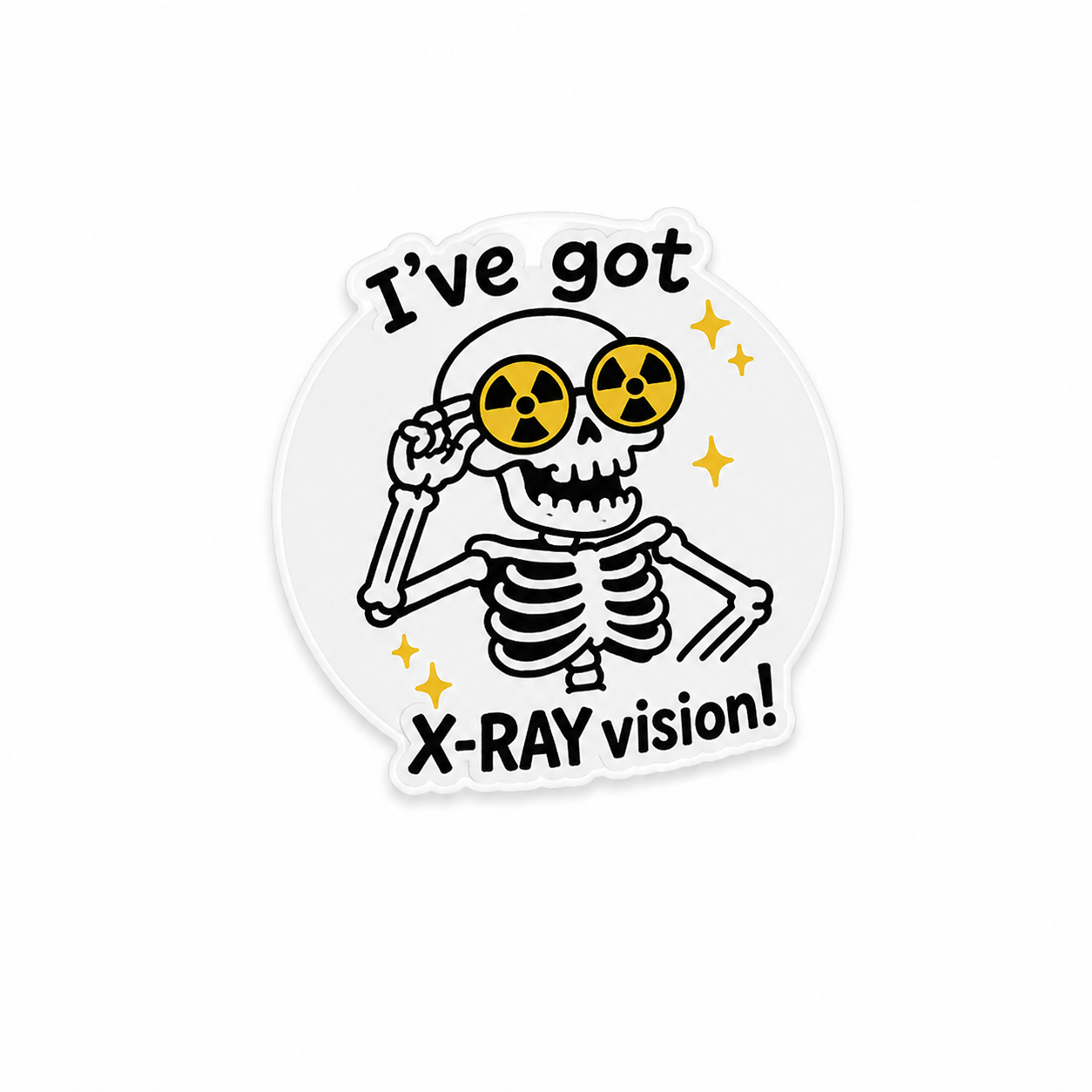 I’ve Got X-Ray Vision plastic add-on featuring a funny skeleton with X-ray glasses for compatible interchangeable badge reel bases