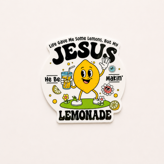 Cute lemon themed plastic add-on for badge reels with uplifting faith inspired lemonade quote design