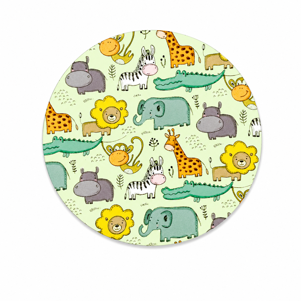 Cute safari animals hard board add-on with lions, elephants, giraffes, zebras, monkeys, hippos, and crocodiles, compatible with interchangeable badge reel bases.