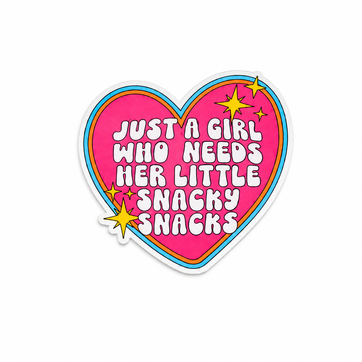 Just a Girl Who Needs Her Little Snacky Snacks pink heart plastic add-on with rainbow details for compatible interchangeable badge reel bases