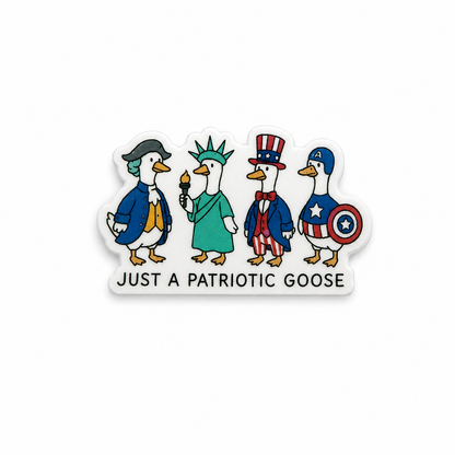 Just a Patriotic Goose durable plastic shoe charm featuring funny patriotic geese in red white and blue themed outfits