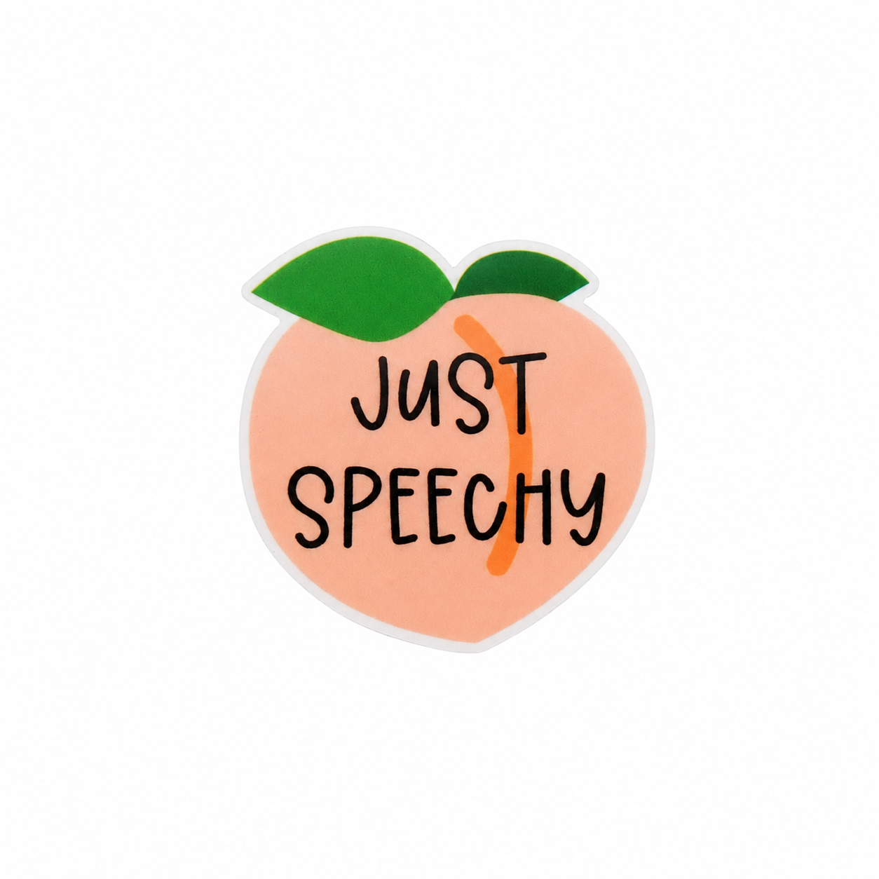 Just Speechy plastic add-on featuring a peach design and speech therapy theme, compatible with interchangeable badge reel bases, perfect for speech language pathologists and SLPs