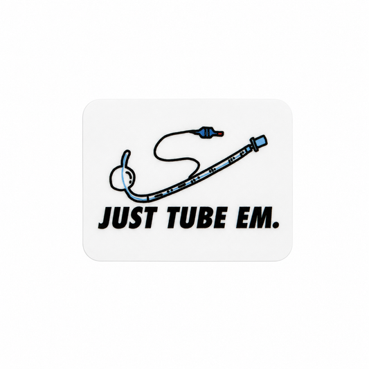JUST TUBE EM plastic add-on featuring an endotracheal tube design, compatible with interchangeable badge reel bases and perfect for respiratory therapists and RRTs.