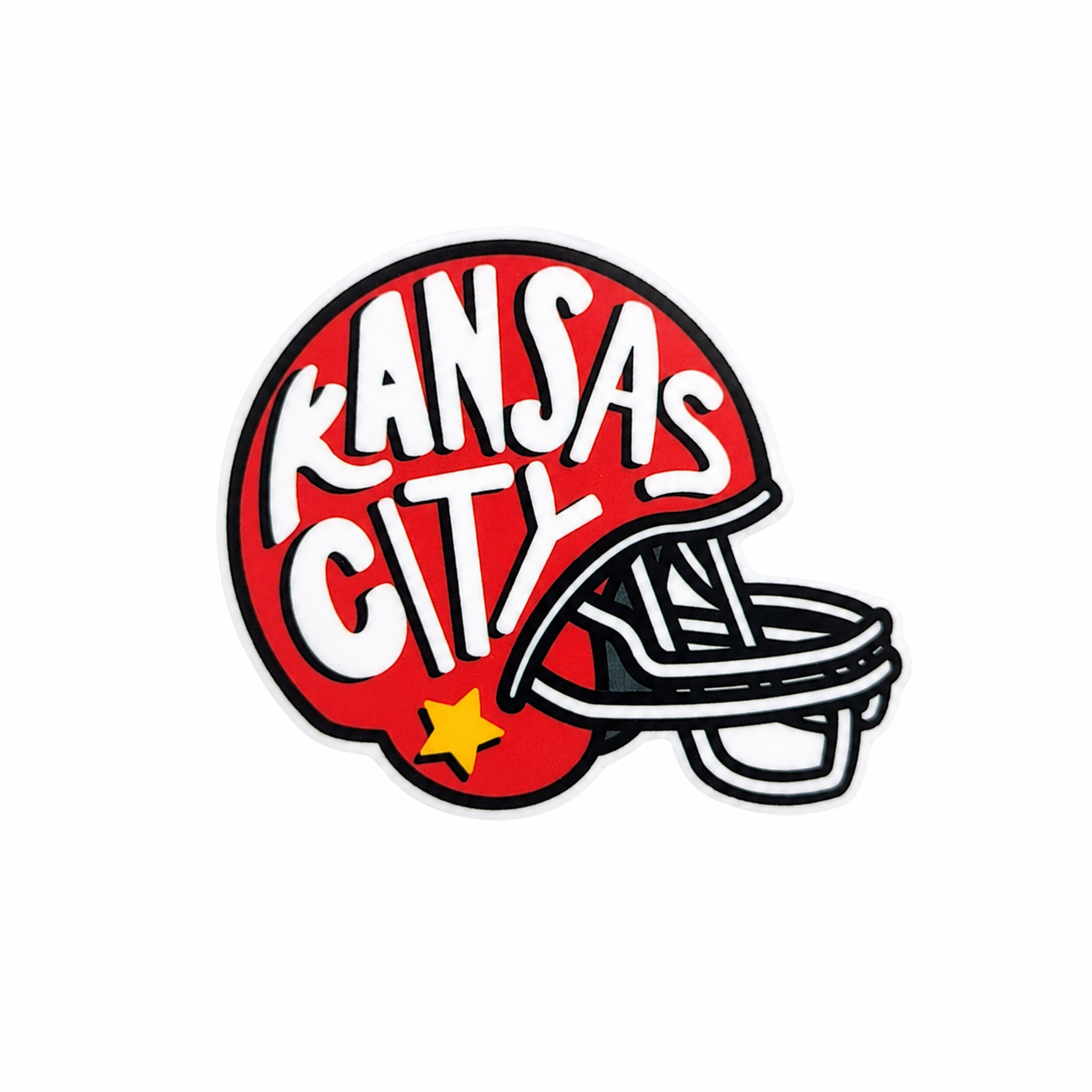 KANSAS CITY plastic add-on featuring a red football helmet design, compatible with interchangeable badge reel bases and perfect for football fans and game day accessories.