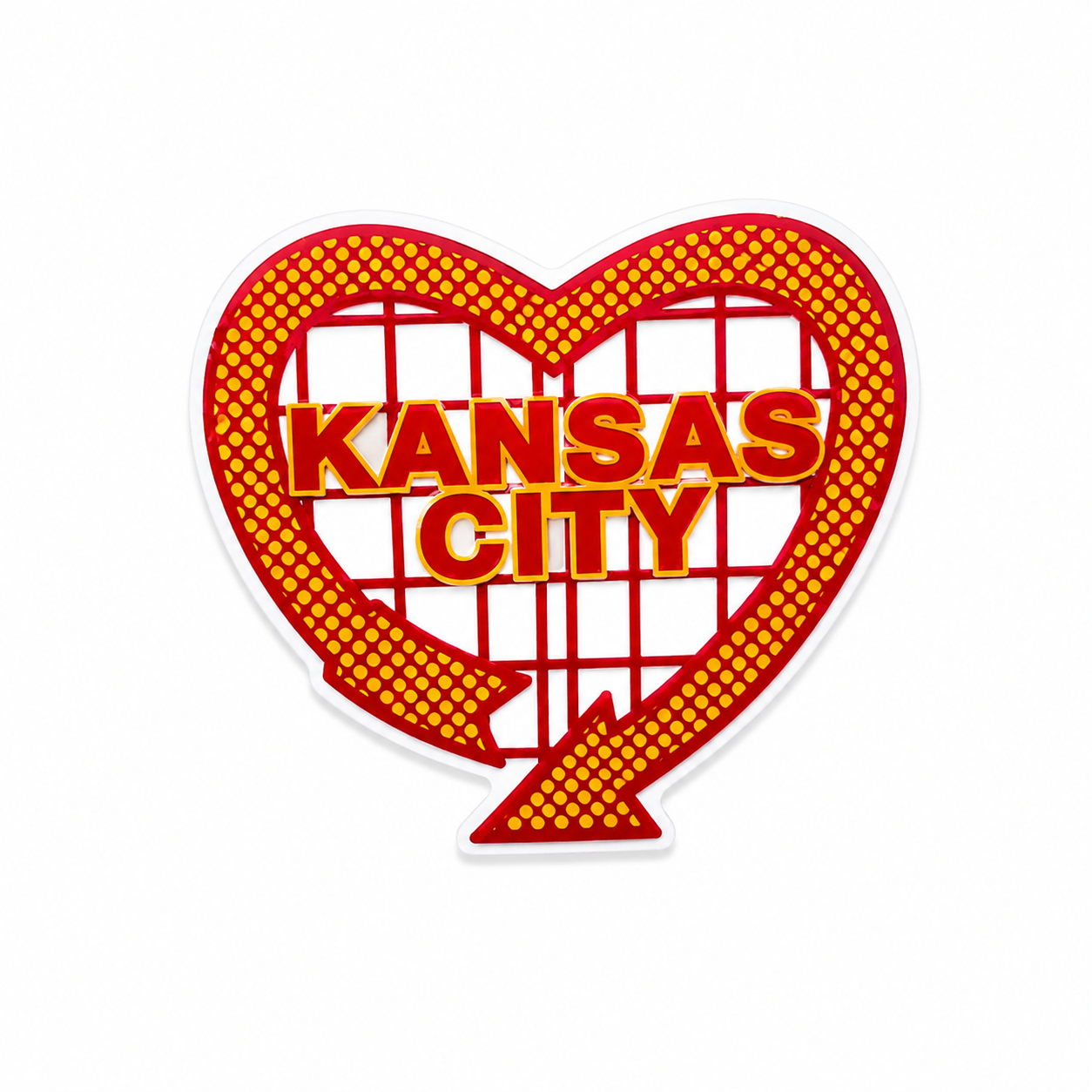 Kansas City heart plastic add-on with red sporty design compatible with interchangeable badge reel bases