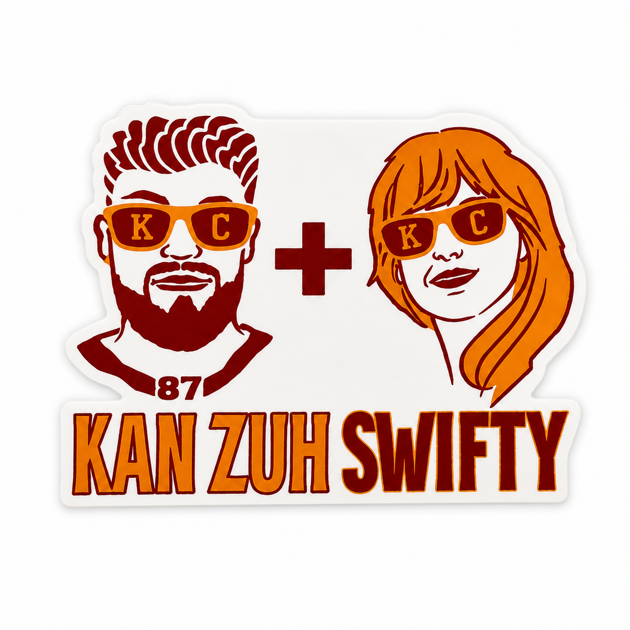 KAN ZUH SWIFTY plastic add-on with red and gold fan artwork, KC sunglasses, stars, and 87 detail, compatible with interchangeable badge reel bases.