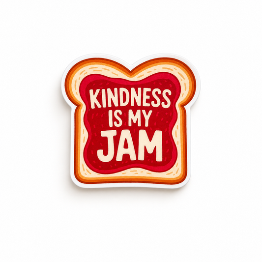 Kindness Is My Jam toast plastic add-on with retro colorful jam bread design for compatible interchangeable badge reel bases, cute healthcare worker accessory with cozy aesthetic