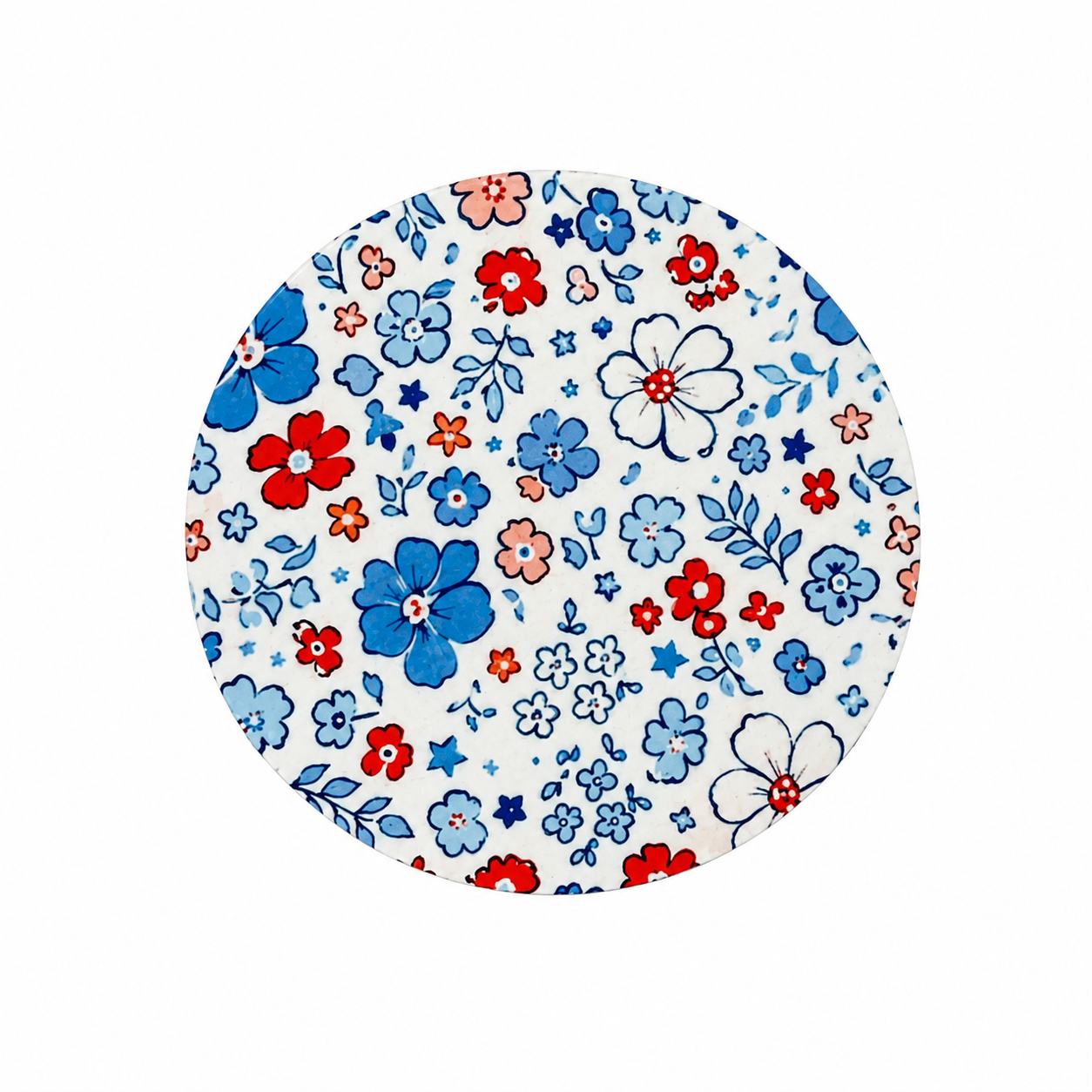 Lady Liberty hard board add-on featuring a red, white, and blue floral pattern inspired by Americana, compatible with interchangeable badge reel bases.