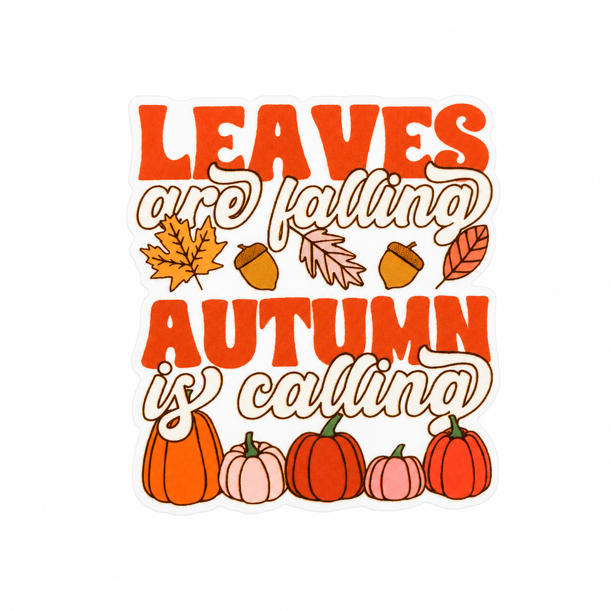 LEAVES are falling AUTUMN is calling plastic add-on with pumpkins, leaves, and acorns, compatible with interchangeable badge reel bases.