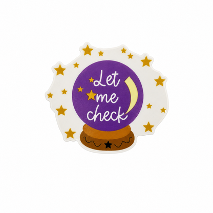 Let me check plastic add-on with purple crystal ball, moon, and gold stars, compatible with interchangeable badge reel bases for a funny crystal ball accessory.