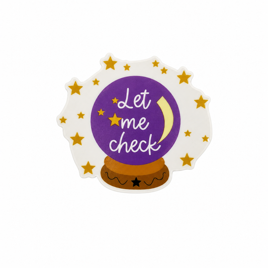 Let me check plastic add-on with purple crystal ball, moon, and gold stars, compatible with interchangeable badge reel bases for a funny crystal ball accessory.