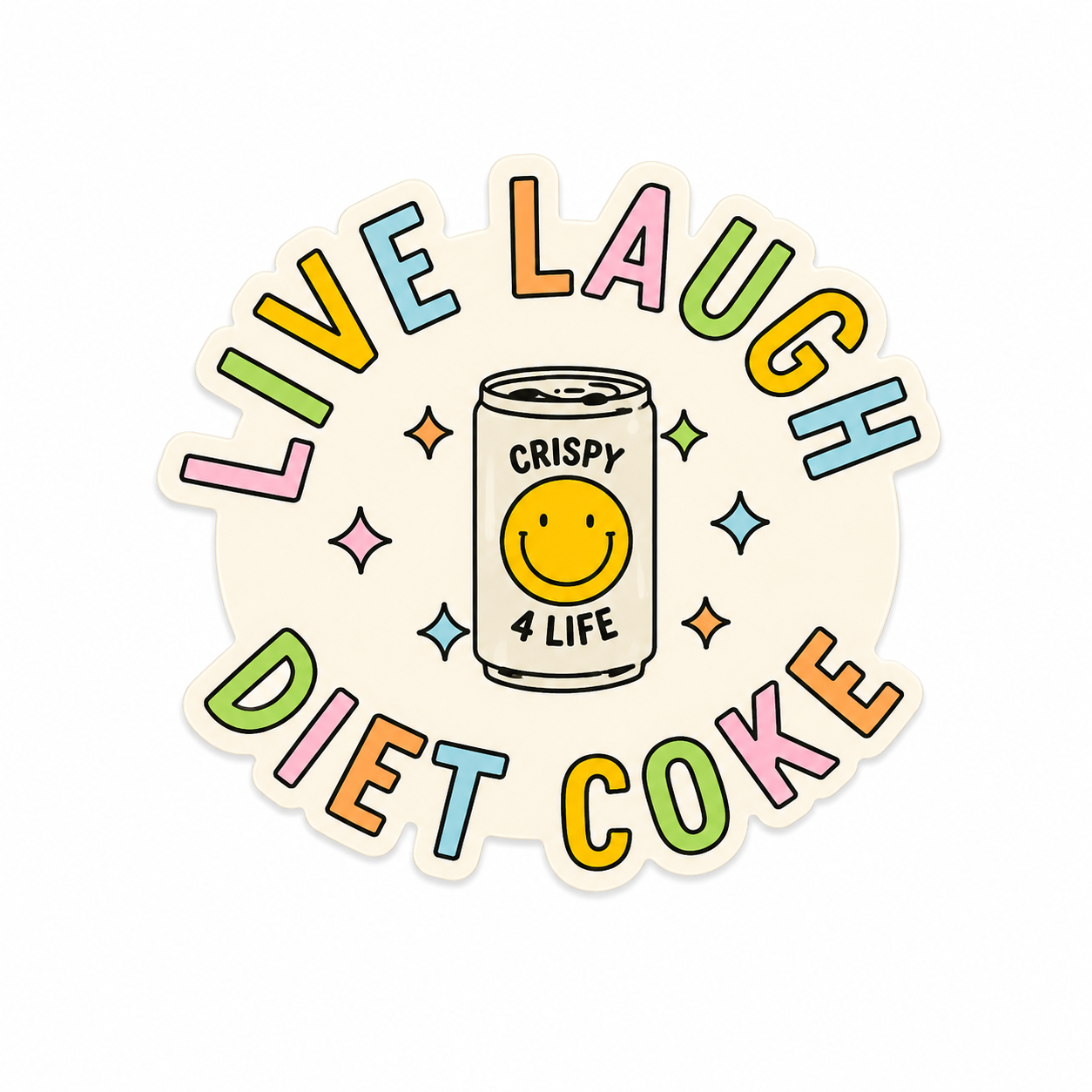 Live Laugh Diet Coke plastic add-on with pastel soda can design for compatible interchangeable badge reel bases
