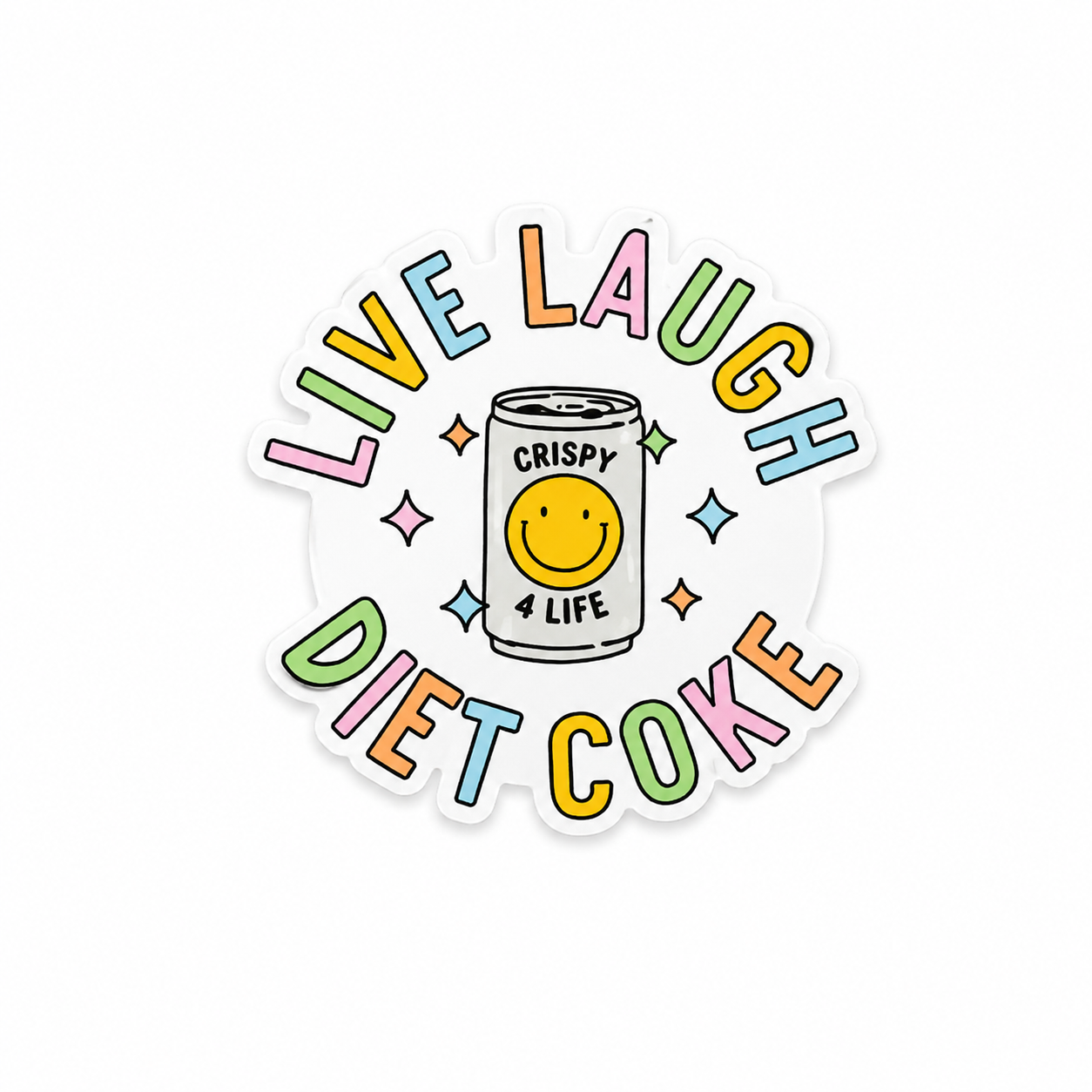 Live Laugh Diet Coke plastic add-on with pastel soda can design for compatible interchangeable badge reel bases