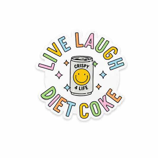 Live Laugh Diet Coke plastic add-on with pastel soda can design for compatible interchangeable badge reel bases