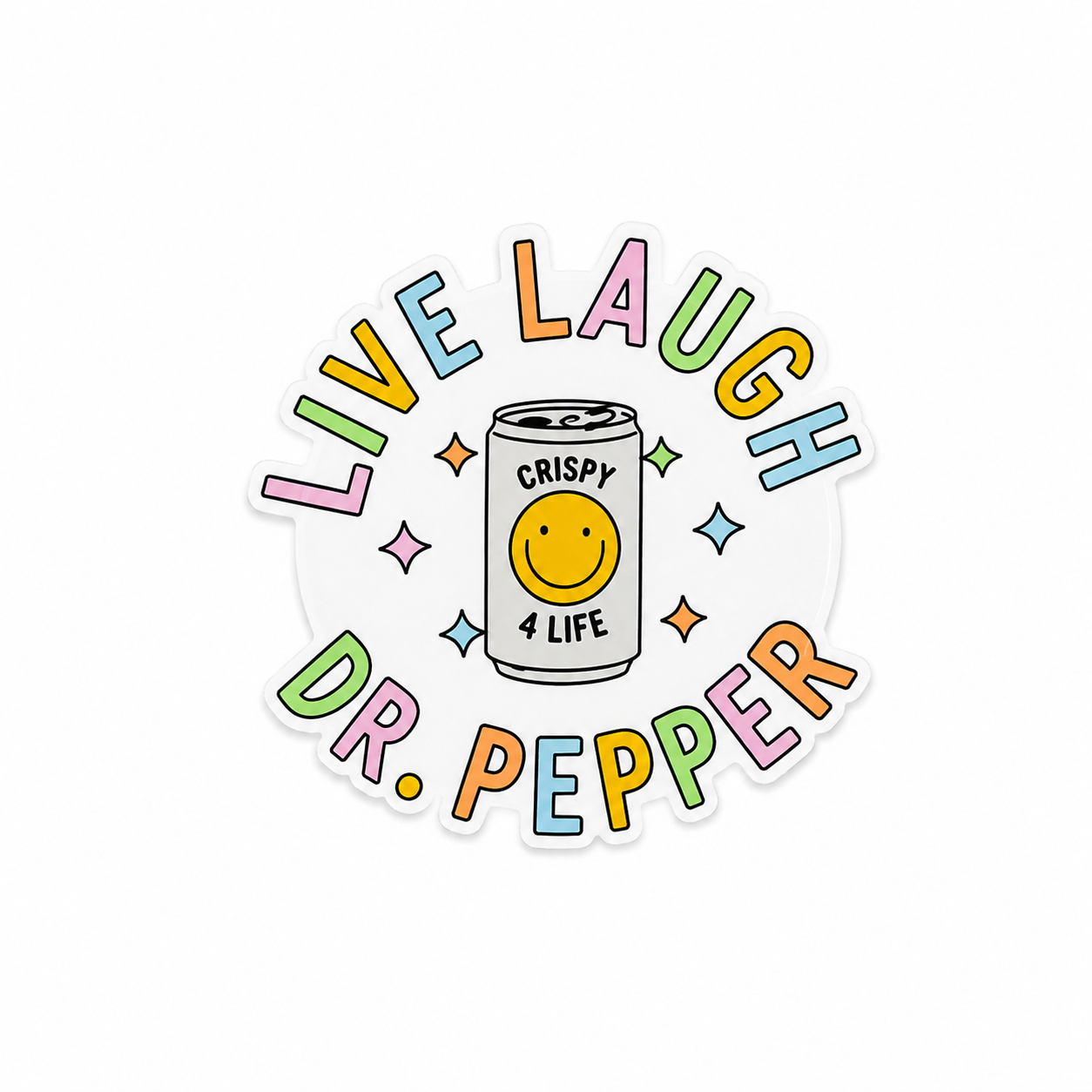 Live Laugh Dr. Pepper plastic add-on with pastel soda can design for compatible interchangeable badge reel bases