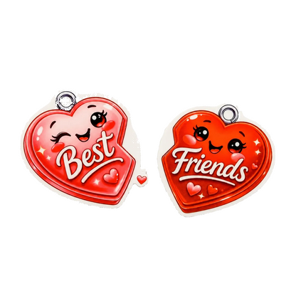 Cute matching best friends heart plastic add-on set for badge reels with colorful friendship design