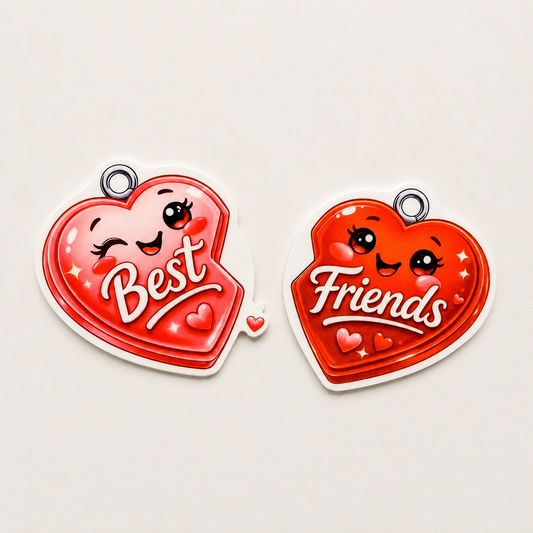 Cute matching best friends heart plastic add-on set for badge reels with colorful friendship design