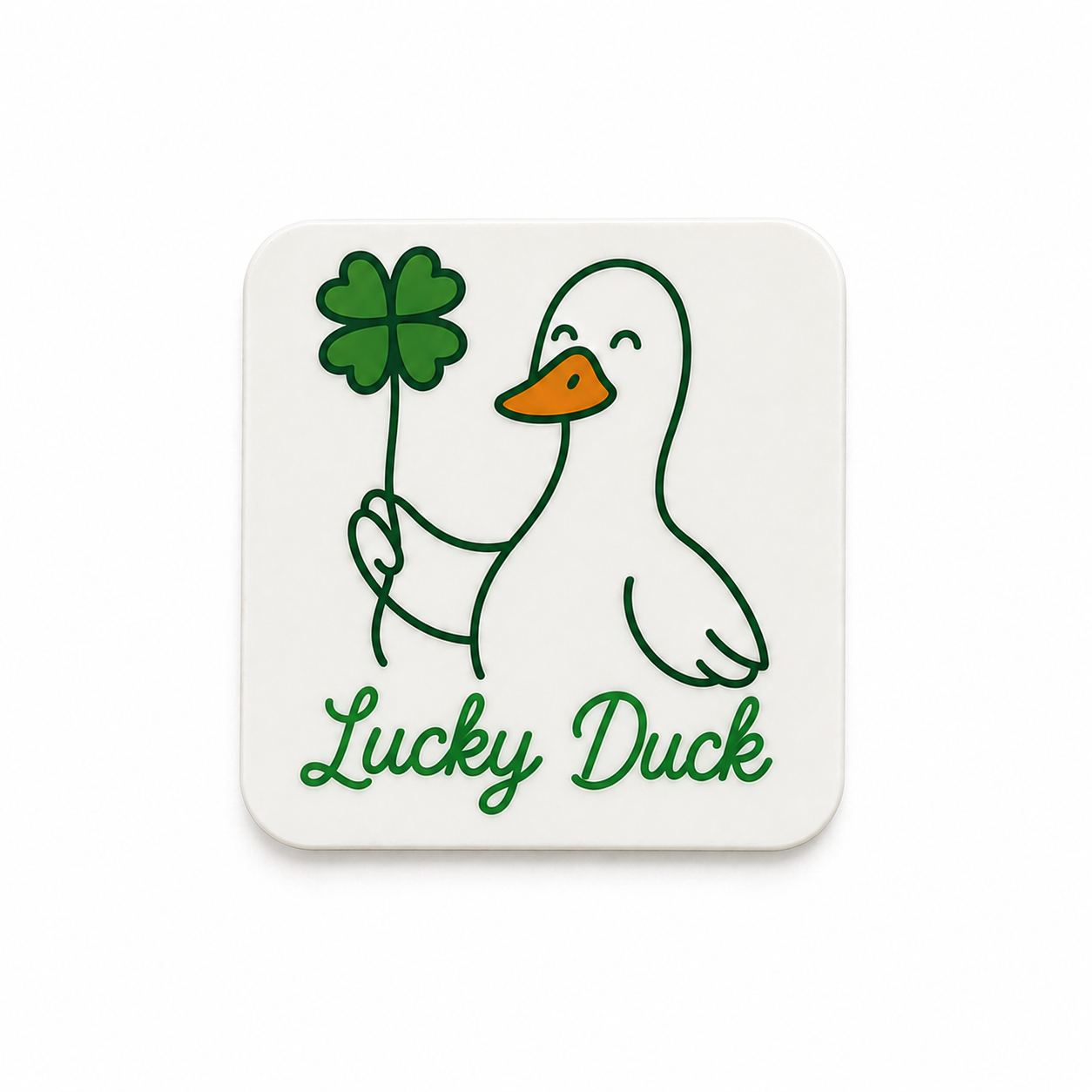 Lucky Duck Saint Patrick’s Day plastic add-on with shamrock duck design for compatible interchangeable badge reel bases
