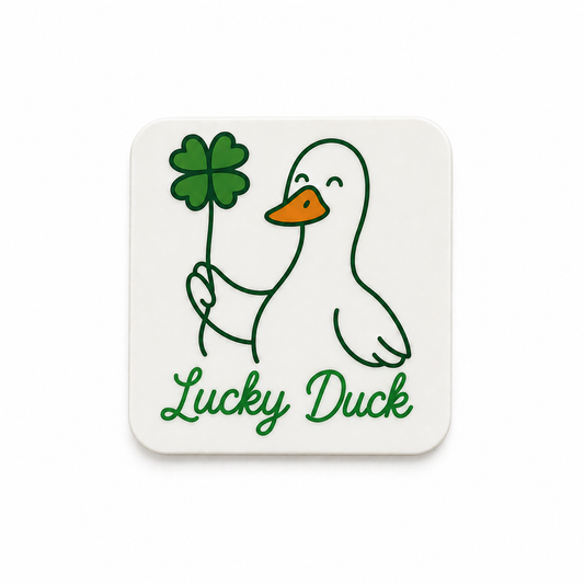 Lucky Duck Saint Patrick’s Day plastic add-on with shamrock duck design for compatible interchangeable badge reel bases
