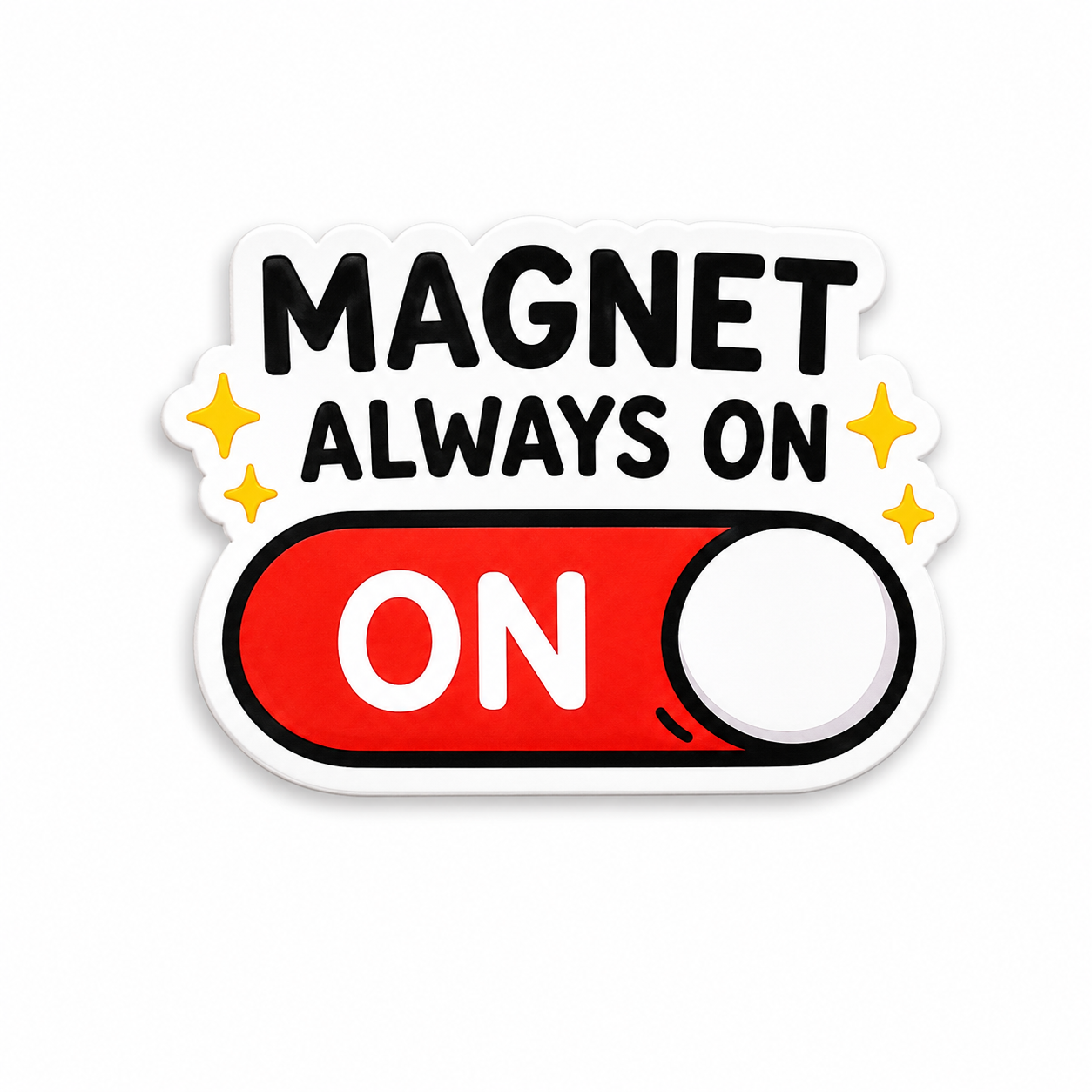 Funny magnet always on plastic add-on for MRI techs and radiology staff compatible with interchangeable badge reel bases.
