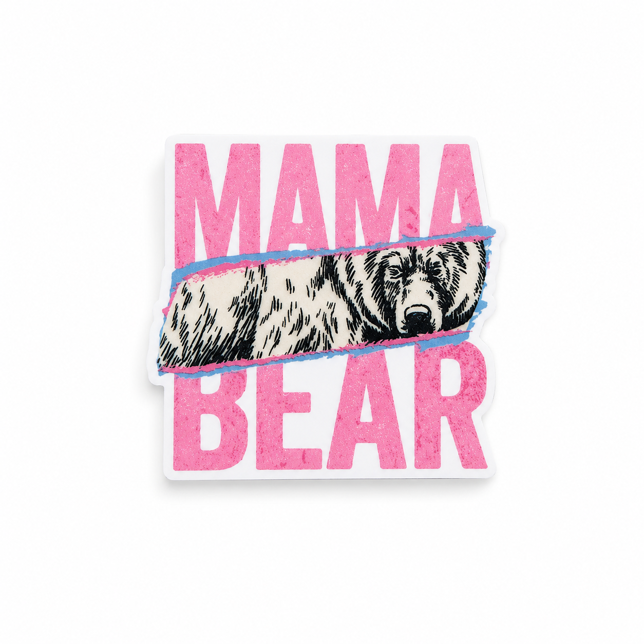 Mama Bear plastic add-on with pink lettering and bear design, compatible with interchangeable badge reel bases